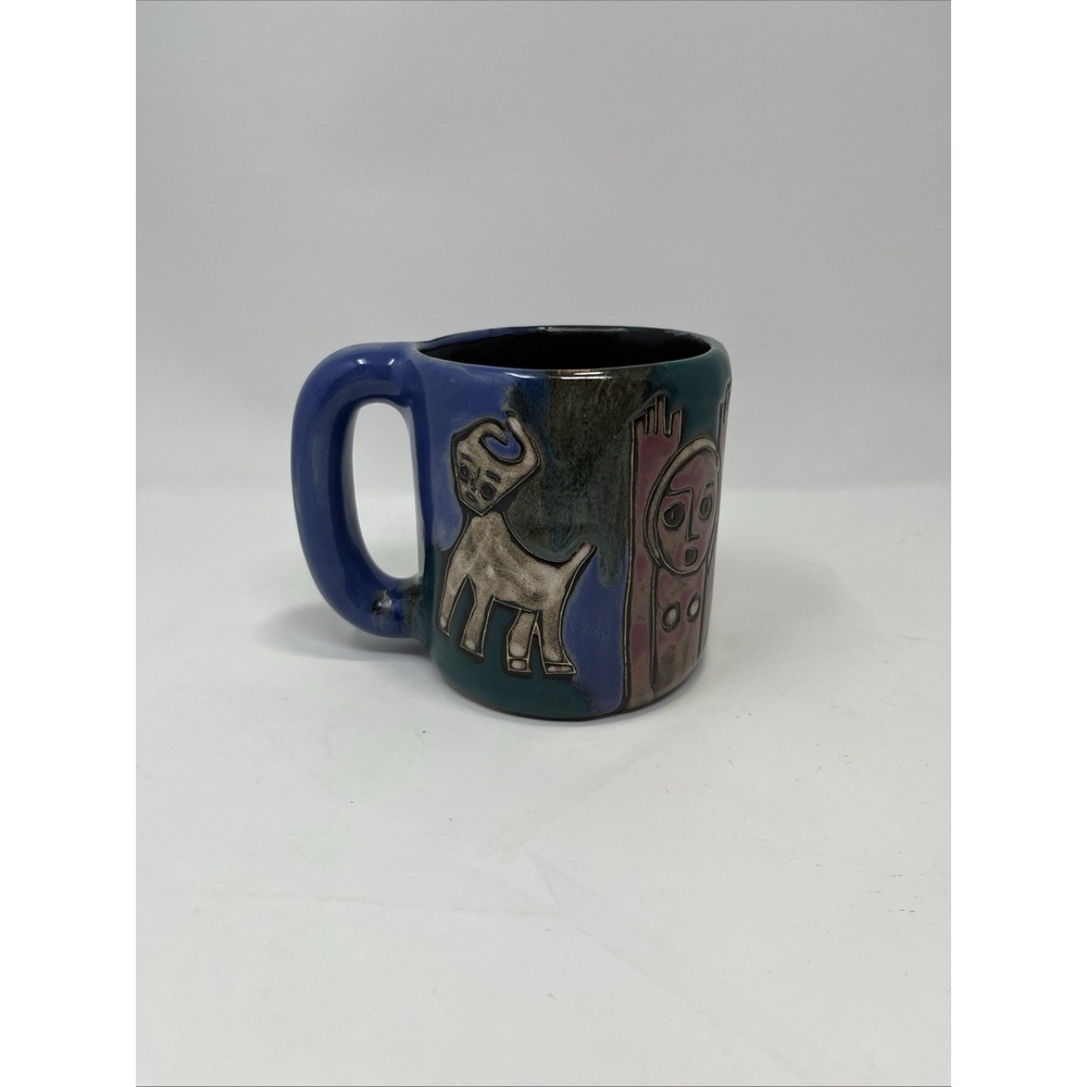 Mara Mexico Art Pottery Mug Cat and Dog With People Oversized Signed